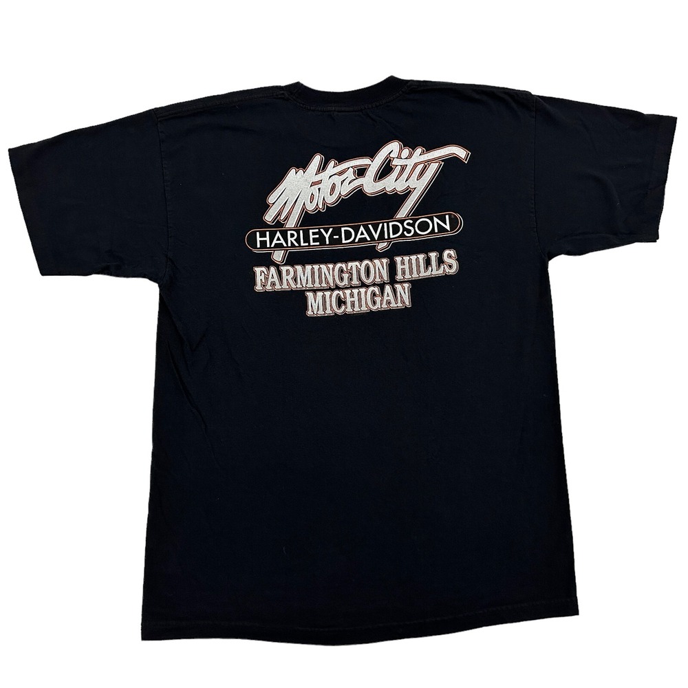 VTG Harley Davidson Shirt Mens‎ XL Black Motor City Farmington Hills MI Flames